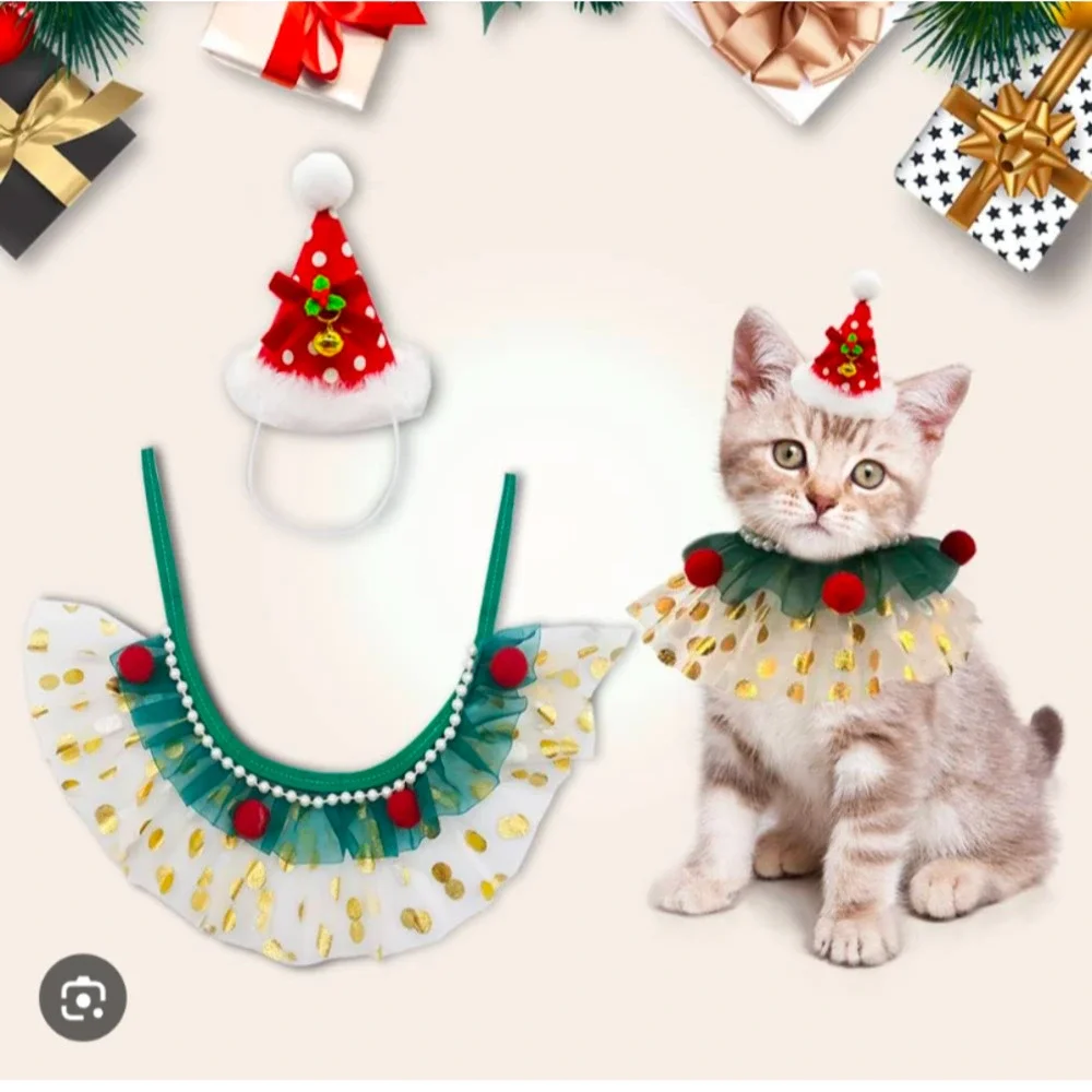 Christmas Party Dog Cat Costume Collar Hat‎ Accessories Adjustable Set Brand New